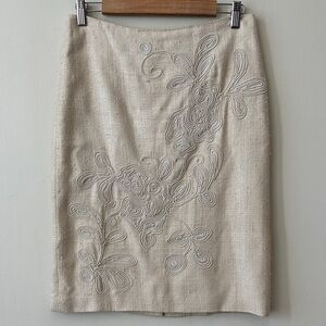 100% Silk Beige Textured Embroidered Skirt